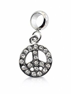 Silver Peace Sign Rhinestone Charm Pandora Compatible
